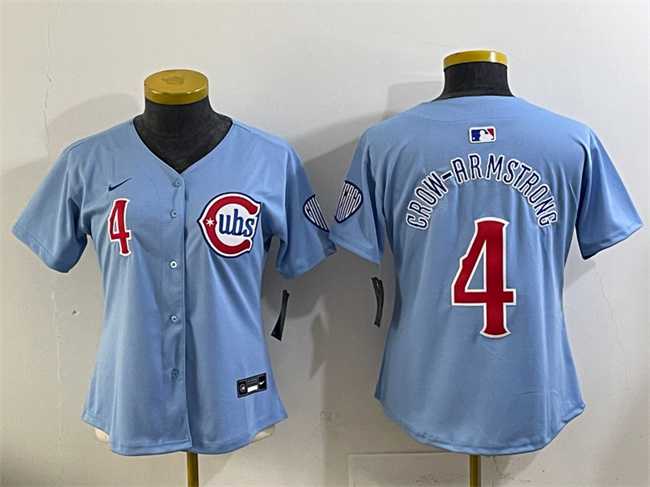 Women%27s Chicago Cubs #4 Pete Crow-Armstrong Blue 2024 25 2nd Alternatemited Stitched Baseball Jersey(Run Small)