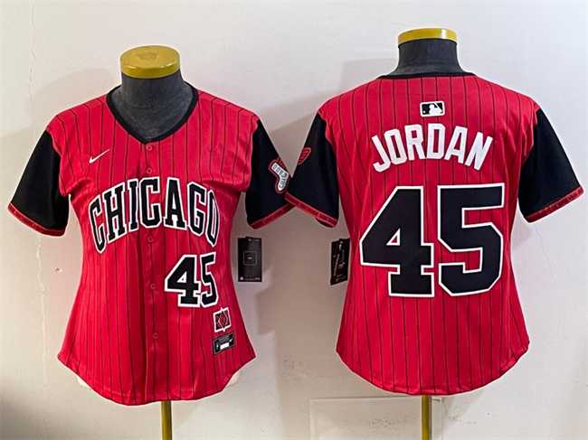 Women%27s Chicago White Sox #45 Michael Jordan Red Black 2025 City Connect Limited Stitched Baseball Jersey(Run Small)