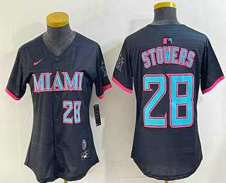 Women%27s Miami Marlins #28 Kyle Stowers Number Black 2025 City Connect Limited Jersey