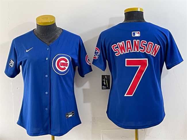 Women%27s Chicago Cubs #7 Dansby Swanson Royal %27Ryne Sandberg Tribute%27 Vapor Limited V2 Stitched Jersey