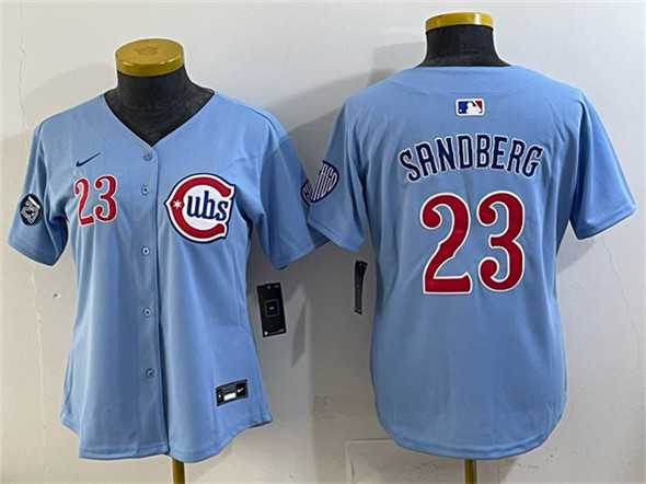 Women%27s Chicago Cubs #23 Ryne Sandberg Blue %27Ryne Sandberg Tribute%27 Vapor Limited V2 Stitched Jersey