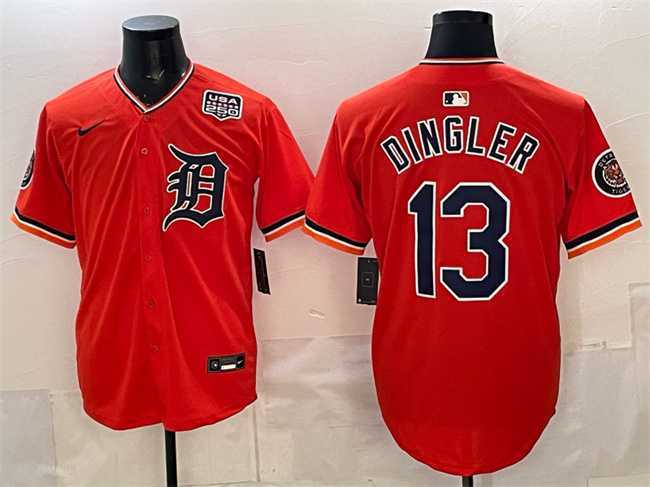 Men%27s Detroit Tigers #13 Dillon Dingler Orange 2026 Alternate USA 250%27 Patch Vapor Premier Limited Stitched Jersey Dzhi