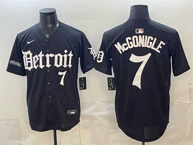 Men%27s Detroit Tigers #7 Kevin McGonigle Black %27Motor Gothic Edition%27 Vapor Premier Limited Stitched Jersey Dzhi