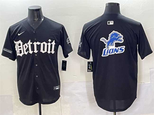 Men%27s Detroit Lions Team Big Logo Black %27Motor Gothic Edition%27 Vapor Premier Limited Stitched Baseball Jersey