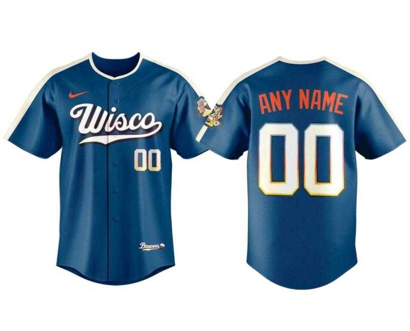 Men%27s Milwaukee Brewers Custom Mineral Blue 2026 City Connect Stadium Stitched Stitched Baseball Jersey