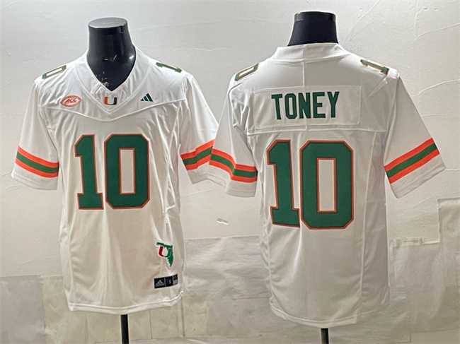Men%27s Miami Hurricanes #10 Malachi Toney White F.U.S.E. Florida Patch Stitched Football Jersey