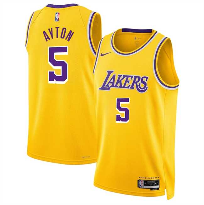Men%27s Los Angeles Lakers #5 Deandre Ayton Yellow Icon Edition Stitched Jersey Dzhi
