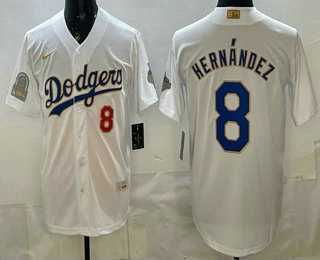 Men%27s Los Angeles Dodgers #8 Enrique Hernandez White Gold World Series Champions Collection Limited Jersey