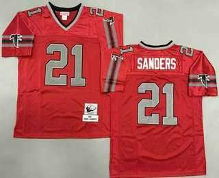 Men%27s Atlanta Falcons #21 Deion Sanders Red Grey 1992 Throwback Jersey