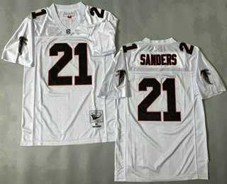Men%27s Atlanta Falcons #21 Deion Sanders White 1992 Throwback Jersey