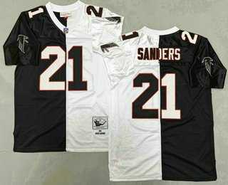 Men%27s Atlanta Falcons #21 Deion Sanders Black White Split 1992 Throwback Jersey