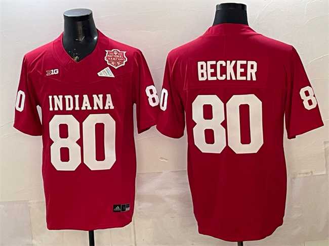 Men%27s Indiana Hoosiers #80 Charlie Becker Red F.U.S.E. 2025 National Champions Patch Stitched Jersey