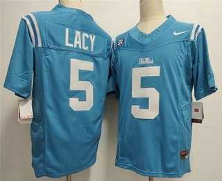 Men%27s Ole Miss Rebels #5 Kewan Lacy Limited Light Blue FUSE College Jersey