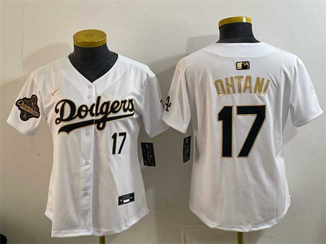Youth Los Angeles Dodgers #17 Shohei Ohtani White Gold 2025 World Series Champions Patch Limited Stitched Jersey Dzhi