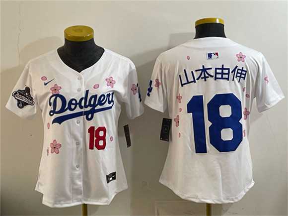 Youth Los Angeles Dodgers #18 Yamamoto White 2025 World Series Champions Patch Tokyo Series Limited Stitched Jersey Dzhi