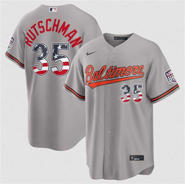 Men%27s Baltimore Orioles #35 Adley Rutschman Gray USA 250 Fourth of July Home Stitched Jersey Dzhi