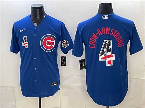 Men%27s Chicago Cubs #4 Pete Crow-Armstrong Royal 2026 USA 250 Fourth of July Stitched Jersey Dzhi