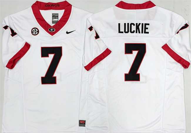Men%27s Georgia Bulldogs #7 Lawson Luckie White 2025 F.U.S.E. Stitched Jersey