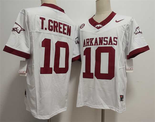 Men%27s Arkansas Razorbacks #10 TAYLEN GREEN White 2025 F.U.S.E. Vapor Limited Stitched Jersey