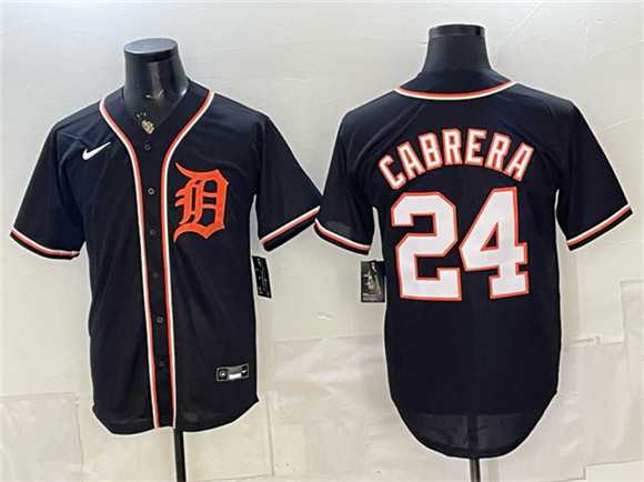 Men%27s Detroit Tigers #24 Miguel Cabrera Black 2026 Fashion Replica Black Out Stitched Jersey