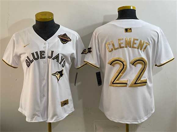 Youth Toronto Blue Jays #22 Ernie Clement White Gold 2025 American League Champions Limited Stitched Jersey Dzhi