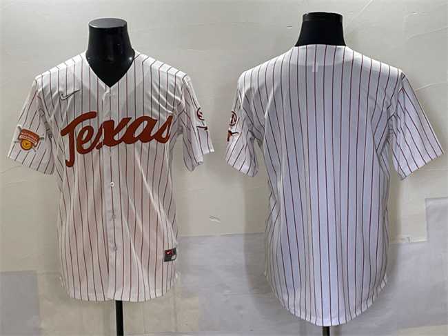Men%27s Texas Longhorns Blank White Pinstripe 2025 Softball National Champions & SEC Patch Stitched Jersey
