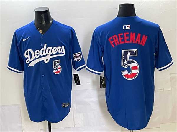 Men%27s Los Angeles Dodgers #5 Freddie Freeman Royal 250 Fourth of July Stitched Jersey Dzhi