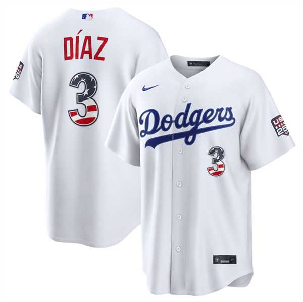 Men%27s Los Angeles Dodgers #3 Edwin Diaz White USA 250 Fourth of July Home Stitched Jersey Dzhi