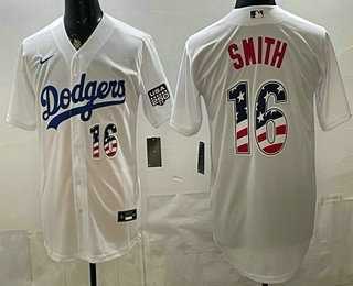Men%27s Los Angeles Dodgers #16 Will Smith White USA 250 Fourth of July Home Stitched Jersey Dzhi