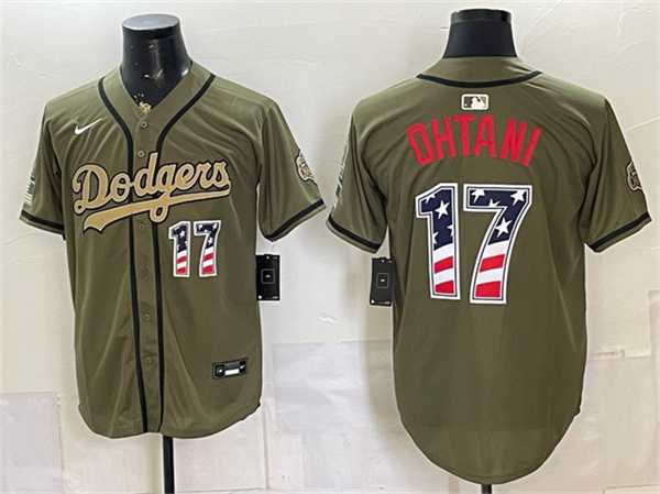 Men%27s Los Angeles Dodgers #17 Shohei Ohtani Olive 2026 Armed Forces Day 250 Fourth of July Stitched Jersey Dzhi