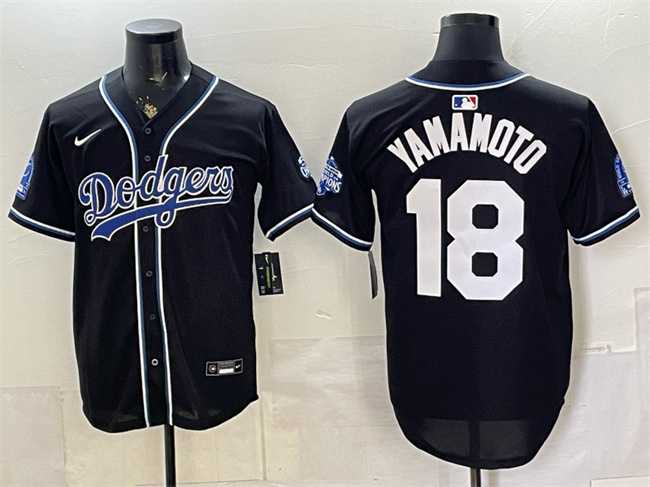Men%27s Los Angeles Dodgers #18 Yoshinobu Yamamoto B2B Champs 2026 Black Out Style Vapor Limited Stitched Jersey