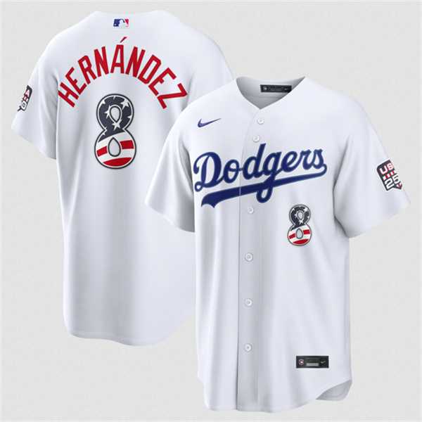 Men%27s Los Angeles Dodgers #8 Enrique Hernandez White USA 250 Fourth of July Home Stitched Jersey Dzhi