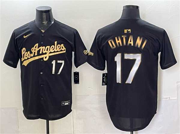 Men%27s Los Angeles Dodgers #17 Shohei Ohtani Black Gold Limited Stitched Jersey Dzhi