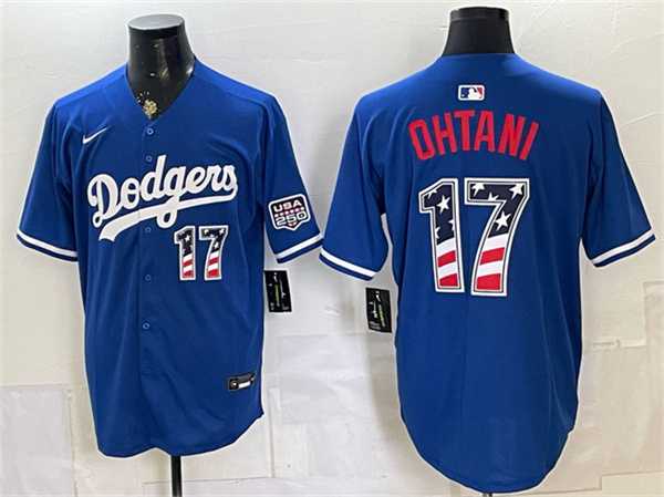 Men%27s Los Angeles Dodgers #17 Shohei Ohtani Royal 250 Fourth of July Stitched Jersey Dzhi