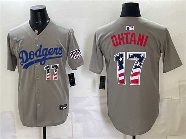 Men%27s Los Angeles Dodgers #17 Shohei Ohtani Gray 250 Fourth of July Road Stitched Jersey Dzhi