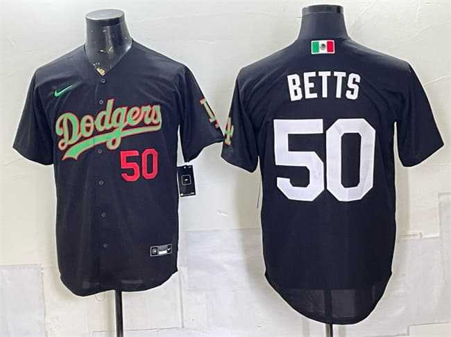 Men%27s Los Angeles Dodgers #50 Mookie Betts Black Mexico Limited Stitched Jersey Dzhi