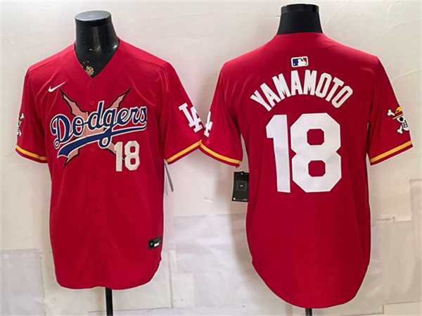 Men%27s Los Angeles Dodgers x One Piece #18 Yoshinobu Yamamoto Red Vapor Premier Limited Stitched Jersey