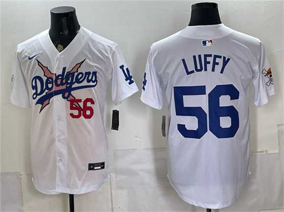 Men%27s Los Angeles Dodgers x One Piece #56 Luffy White Vapor Premier Limited Stitched Jersey