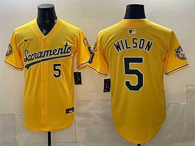 Men%27s Oakland Athletics #5 Jacob Wilson 2026 Yellow Alternate Sacramento Celebrating 125 Years Vapor Limited Stitched Jersey