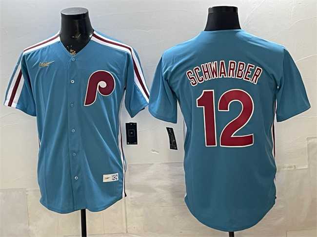 Men%27s Philadelphia Phillies #12 Kyle Schwarber Blue Cool Base Stitched Jersey