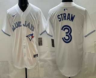 Men%27s Toronto Blue Jays #3 Myles Straw White Limited Jersey
