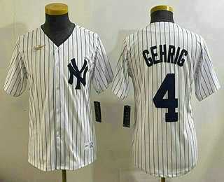 Youth New York Yankees #4 Lou Gehrig White Throwback Stitched Cool Base Nike Jersey