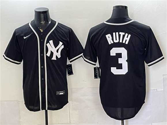 Men%27s New York Yankees #3 Babe Ruth 2026 Fashion Replica Black Out Stitched Jersey