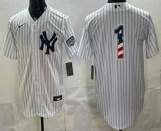 Men%27s New York Yankees #1 Dad White 2026 USA 250 Fourth of July Home Stadium Stitched Jersey Dzhi