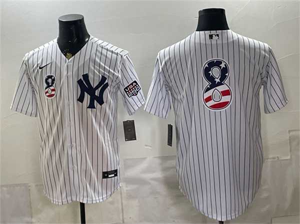 Men%27s New York Yankees #8 Yogi Berra White 2026 USA 250 Fourth of July Home Stadium Stitched Baseball Jersey Dzhi