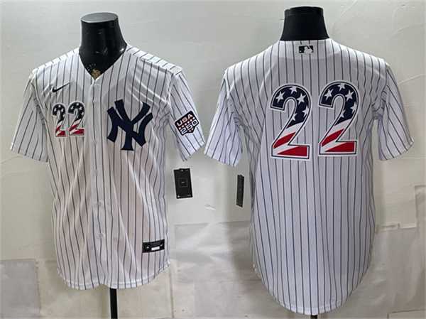 Men%27s New York Yankees #22 Ben Rice White 2026 USA 250 Fourth of July Home Stadium Stitched Baseball Jersey Dzhi