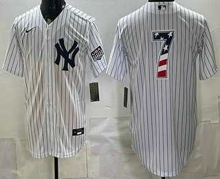 Men%27s New York Yankees #7 Mickey Mantle White 2026 USA 250 Fourth of July Home Stadium Stitched Jersey Dzhi