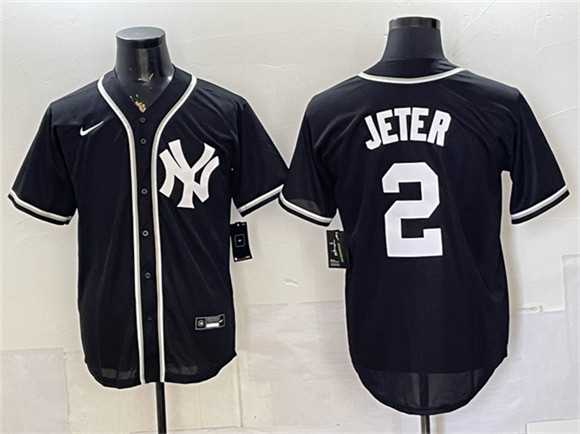 Men%27s New York Yankees #2 Derek Jeter 2026 Fashion Replica Black Out Stitched Jersey