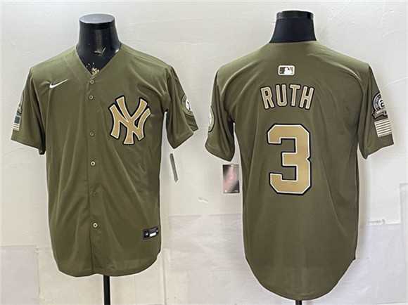 Men%27s New York Yankees #3 Babe Ruth Olive 2026 Armed Forces Day Stitched Jersey Dzhi