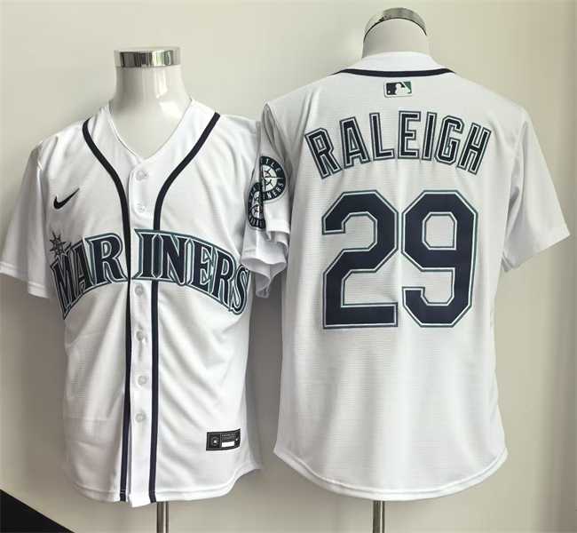 Men%27s Seattle Mariners #29 Cal Raleigh White Cool Base Stitched Jersey